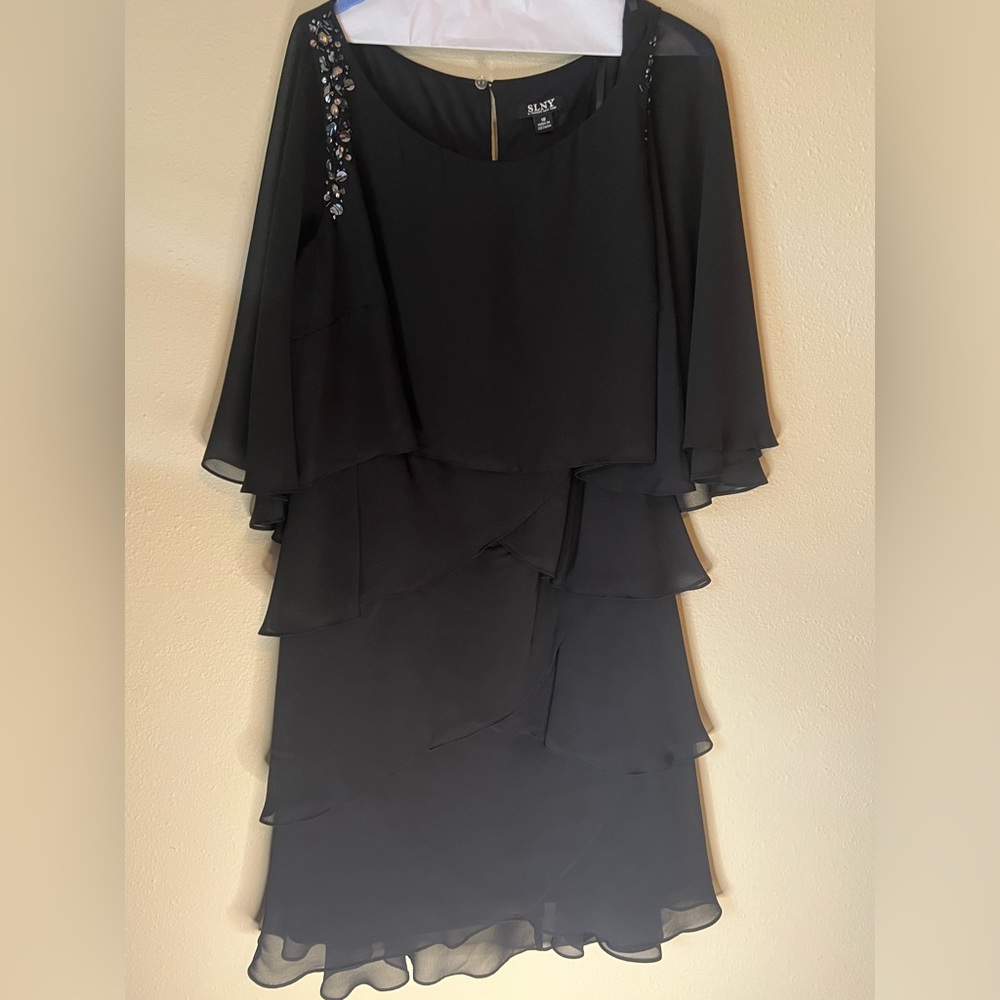SLNY Women's Formal Black Sequin Chiffon Dress Size 18